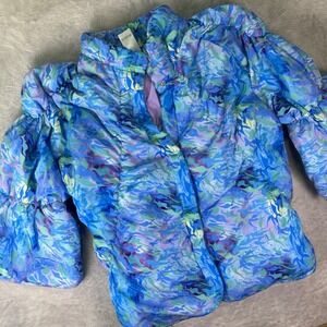 Avatar Women's Puffy Jacket 3X Blue Purple Watercolor Ruffle Bubble Sleeve NWT